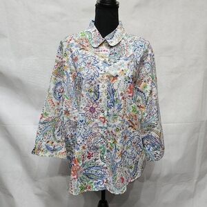 Alfred Dunner Floral Semi Sheer Cut Out Snap Up Shirt Size 18